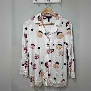 Soma Cool Nights Lace Long-Sleeve Notch Collar Pajama Top